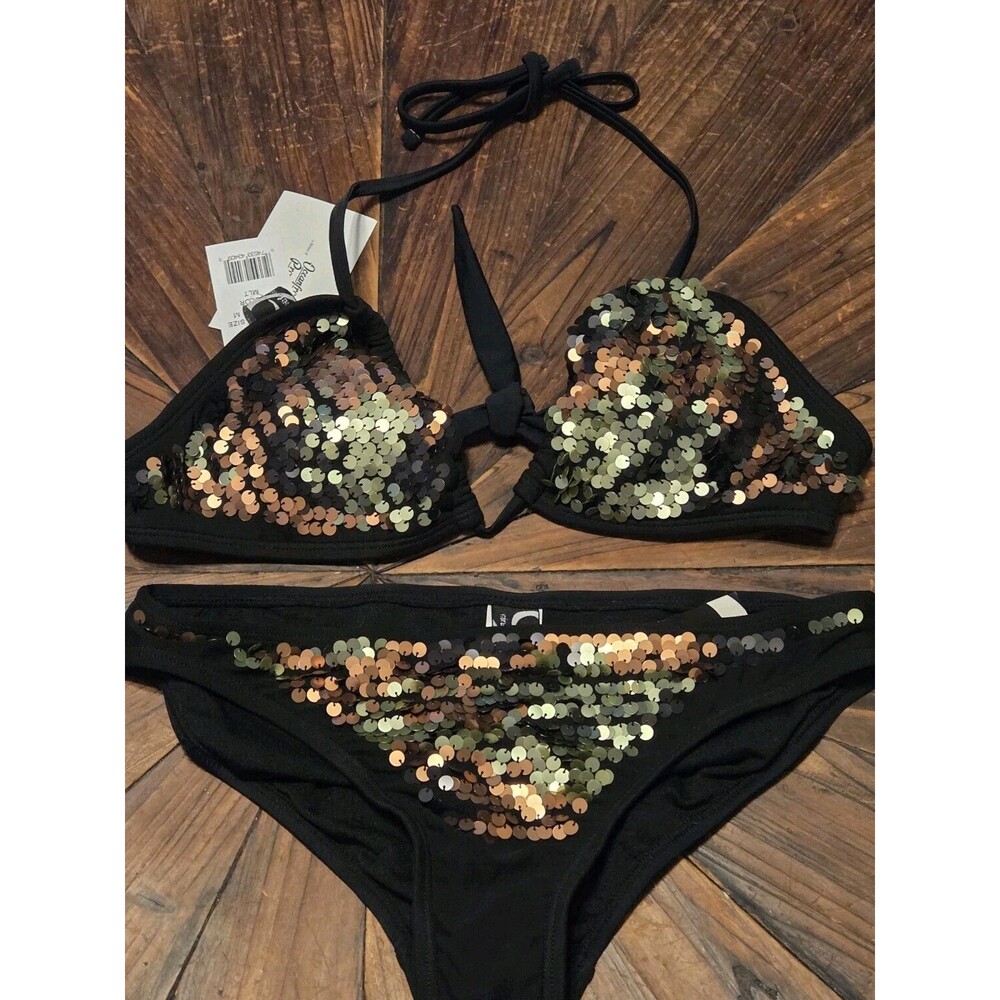 Ninety-Nine Degrees black & gold sequin bikini set - Size Medium